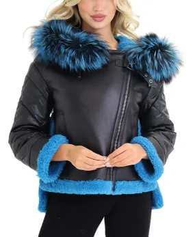 Shearling Jacket w/ Fox Fur Trim & Hood