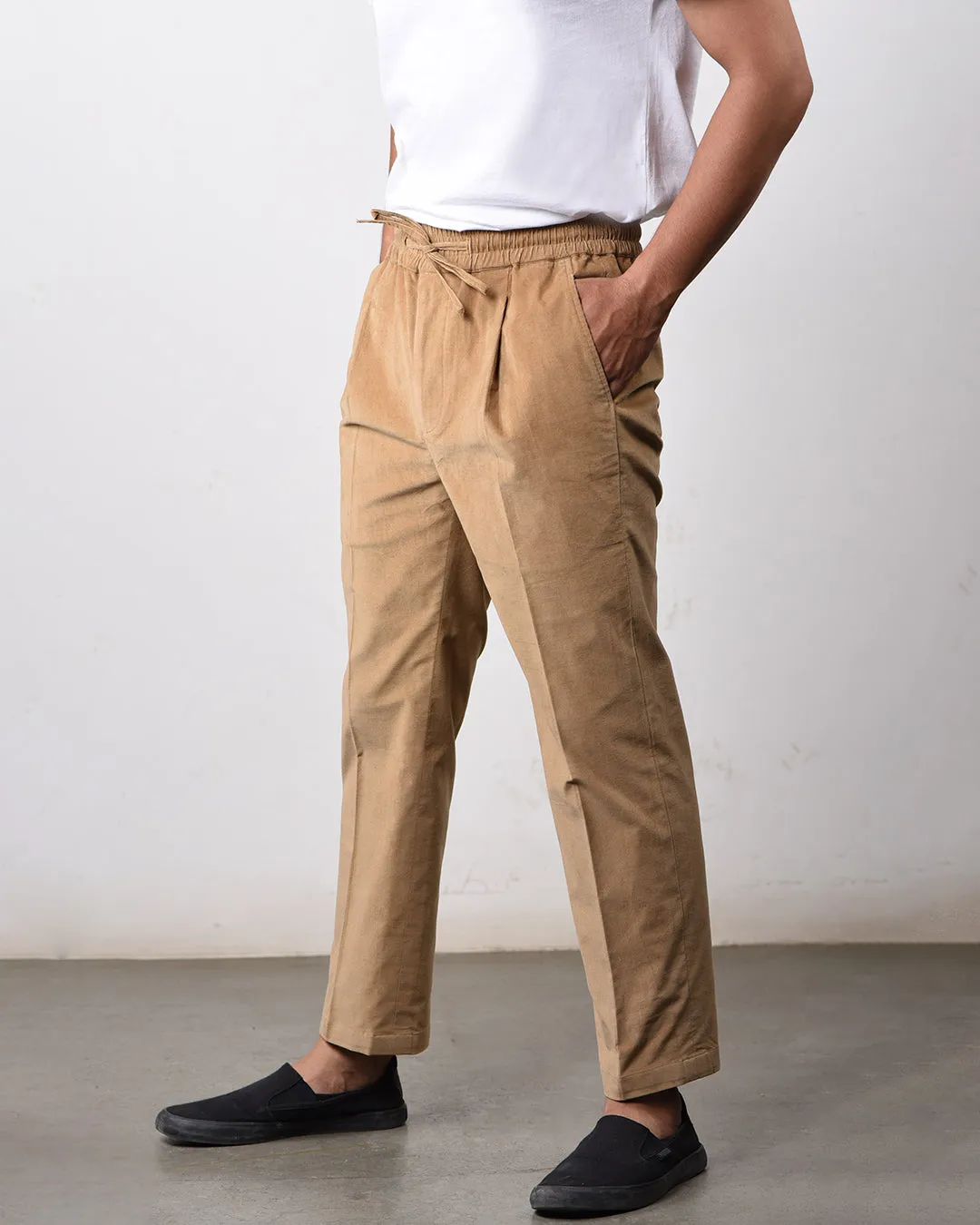 Soft Tan 25 Wale Corduroy Drawstring Pant