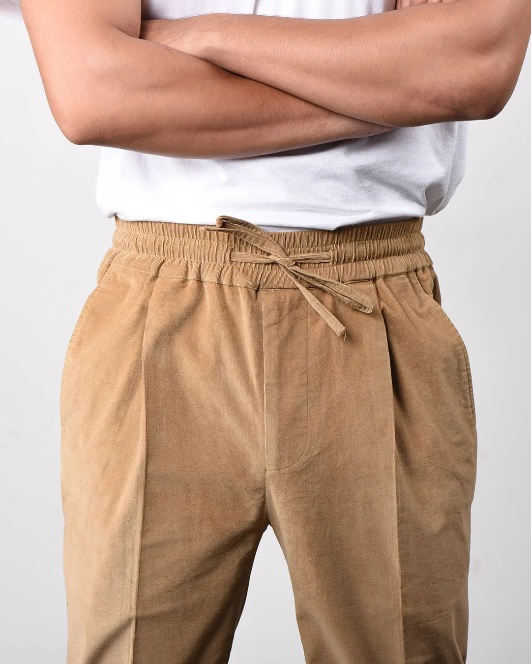 Soft Tan 25 Wale Corduroy Drawstring Pant