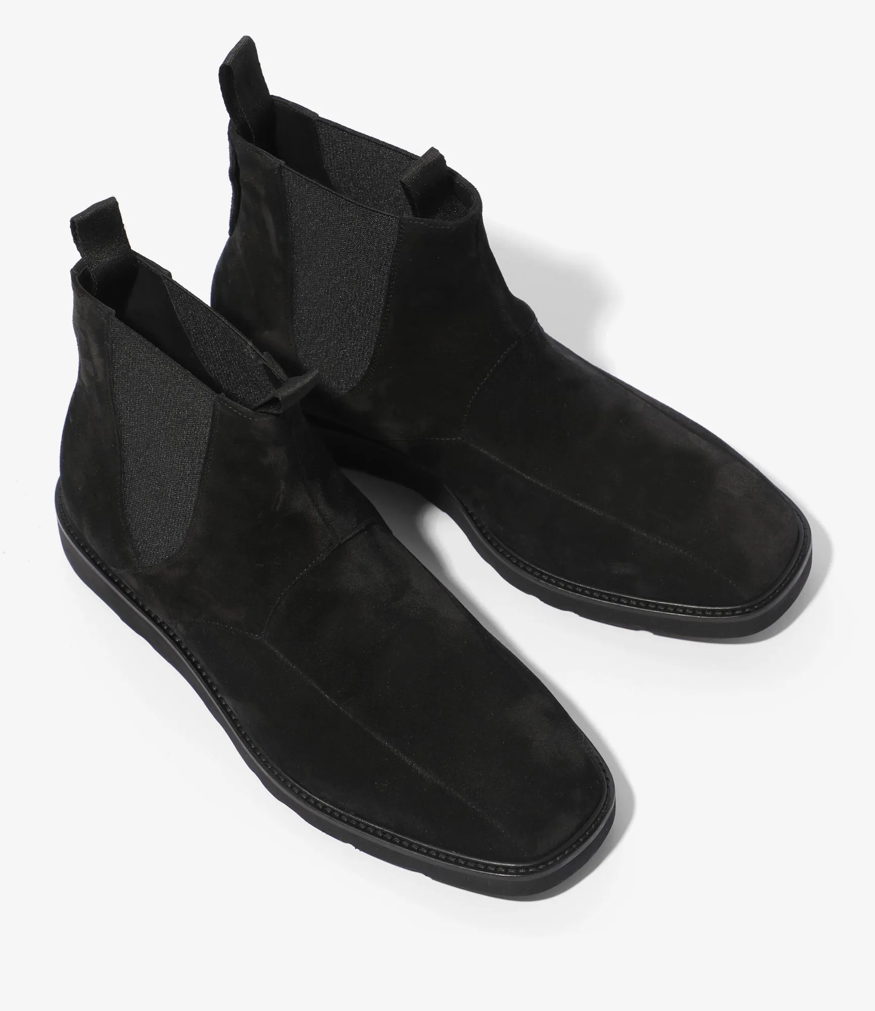 Square Toe Chelsea Boot – Black Suede