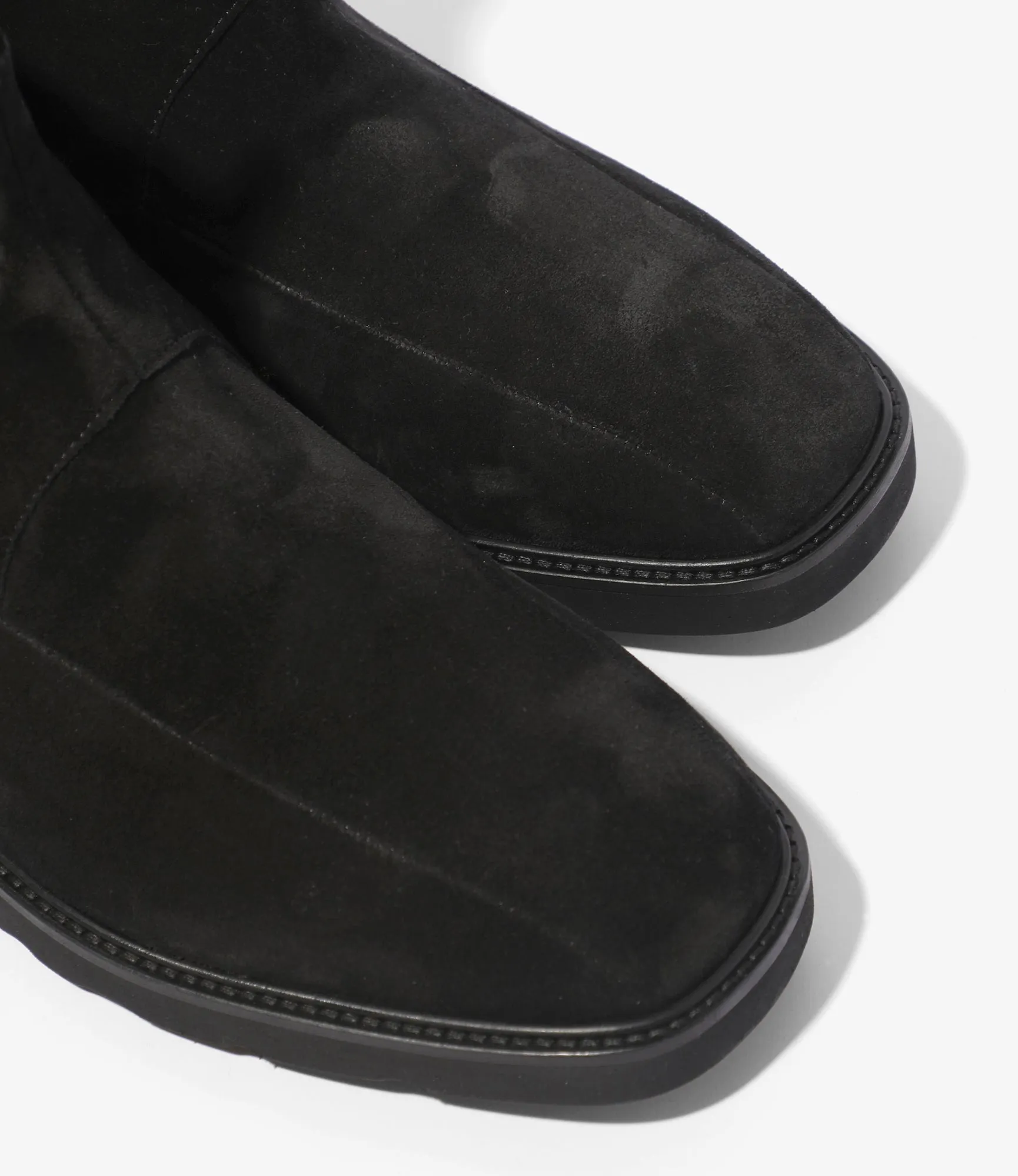 Square Toe Chelsea Boot – Black Suede