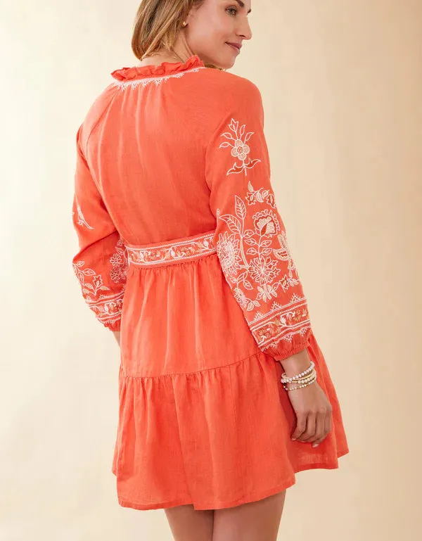 Sunita Linen Dress Callawassie Coral Embroidery