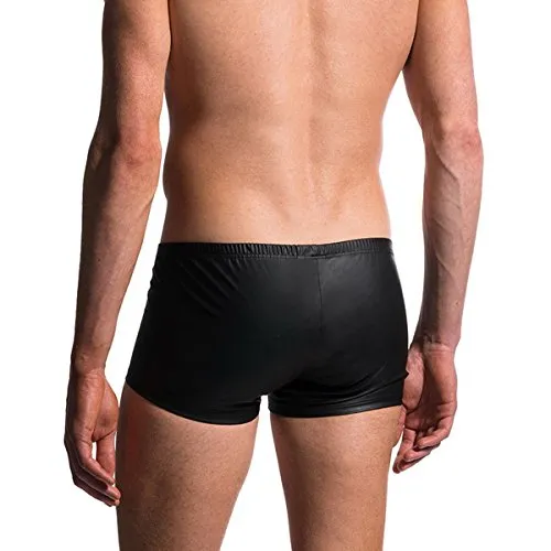 TESOON Mens Imitation Leather Underwear Sexs Boxer Briefs (Large, BK)