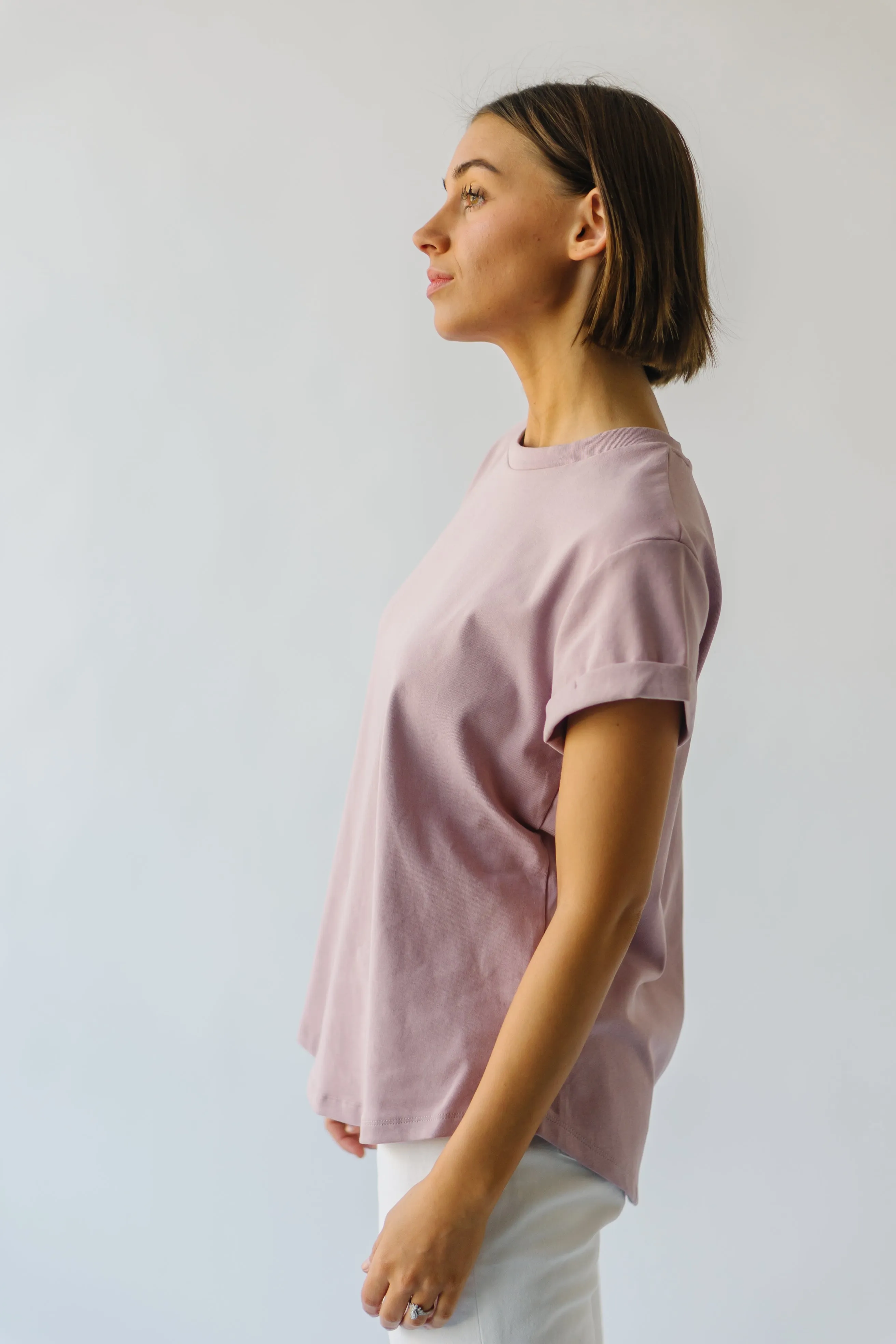 The Ellington Cuffed Sleeve Tee in Dusty Mauve