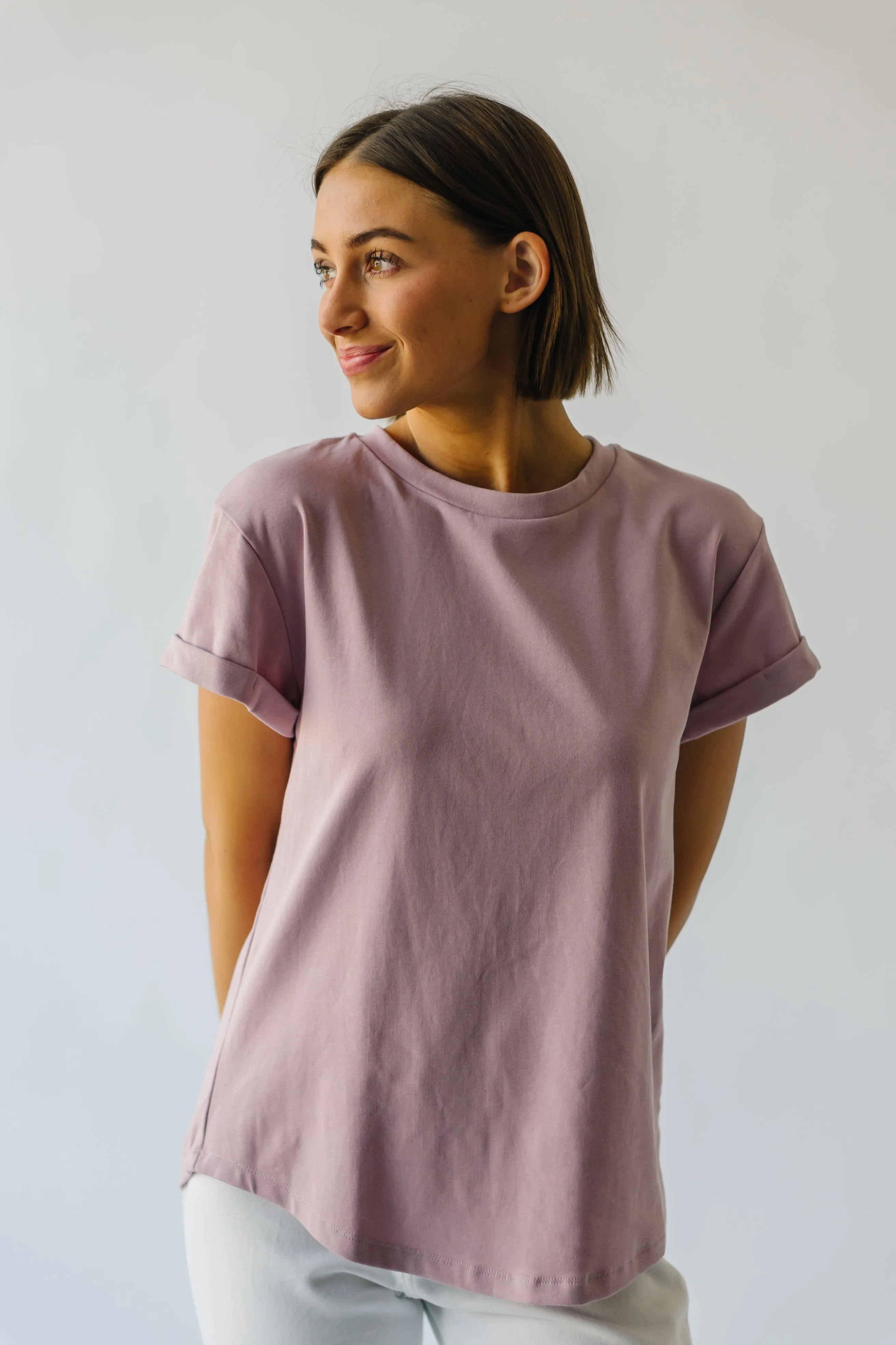 The Ellington Cuffed Sleeve Tee in Dusty Mauve