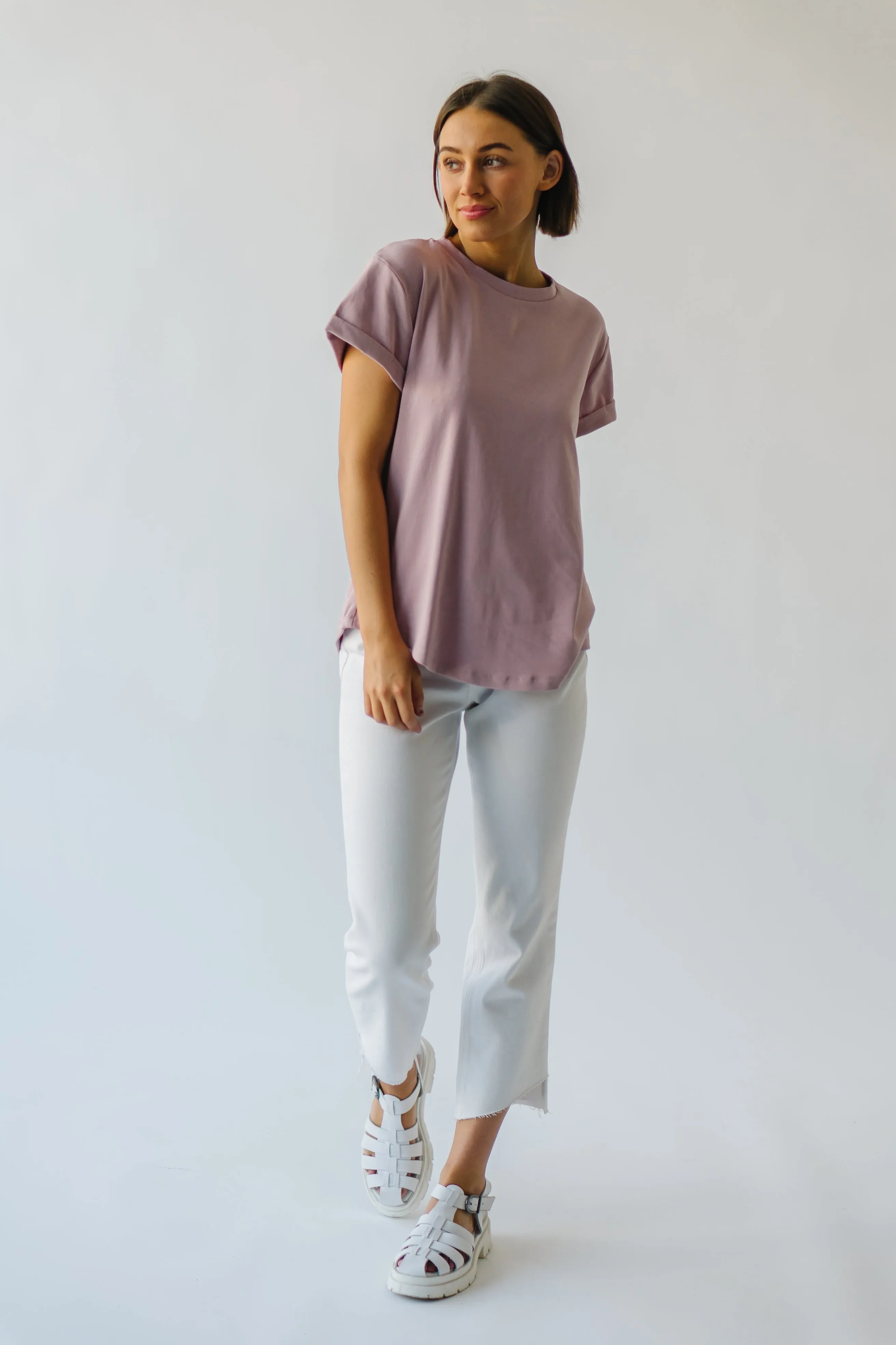 The Ellington Cuffed Sleeve Tee in Dusty Mauve