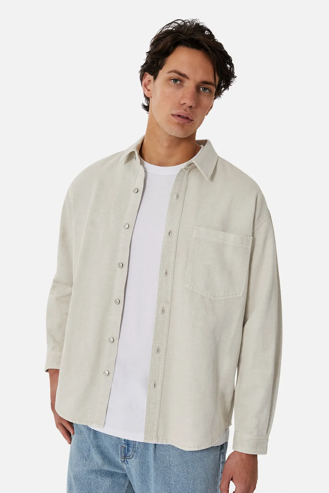 The Portland Long Sleeve Canvas Button Up Shirt - OD Stone