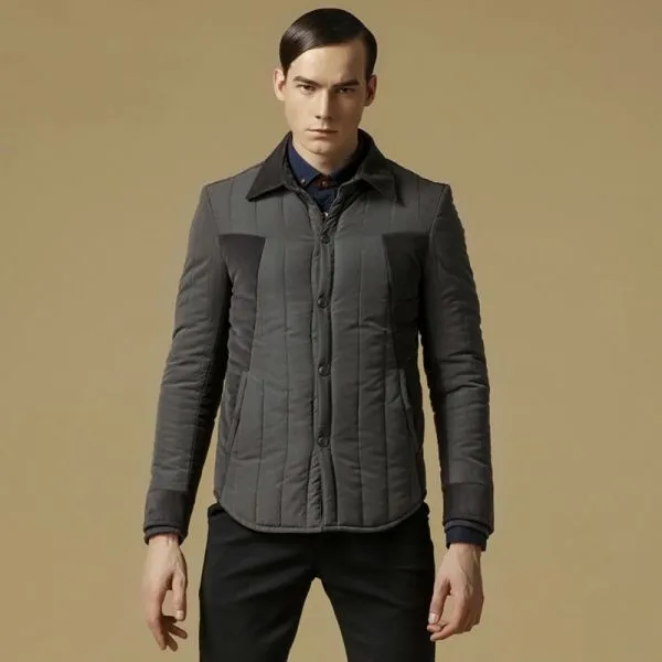 Two tone padded winter jacket for men classic collar