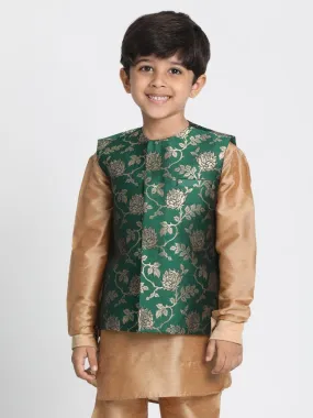 Vastramay Boys' Dark Green Cotton Silk Blend Nehru Jacket