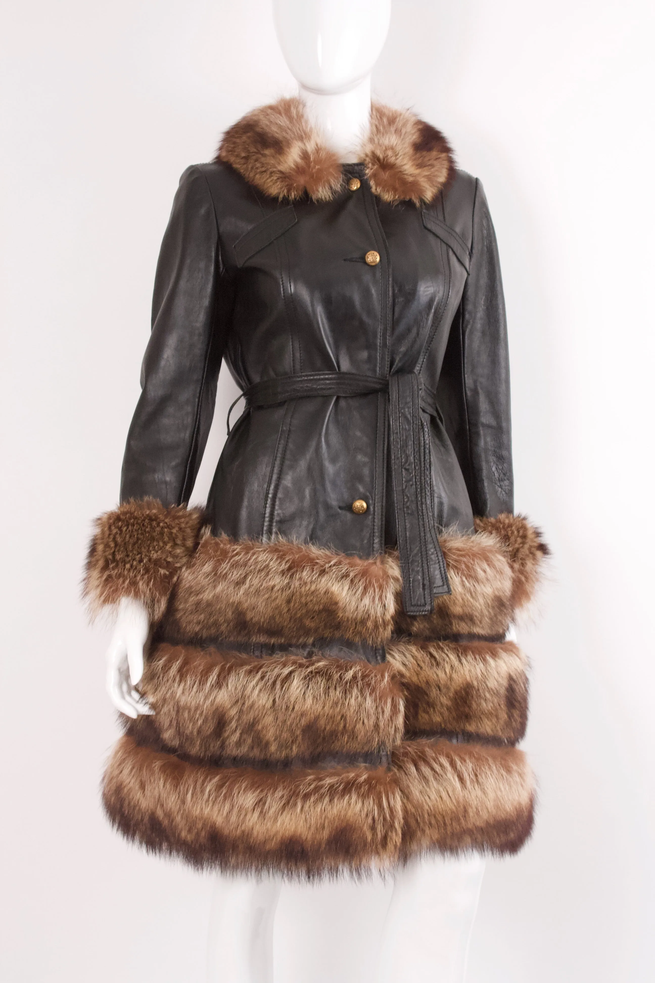 Vintage 60's Leather & Fur Coat