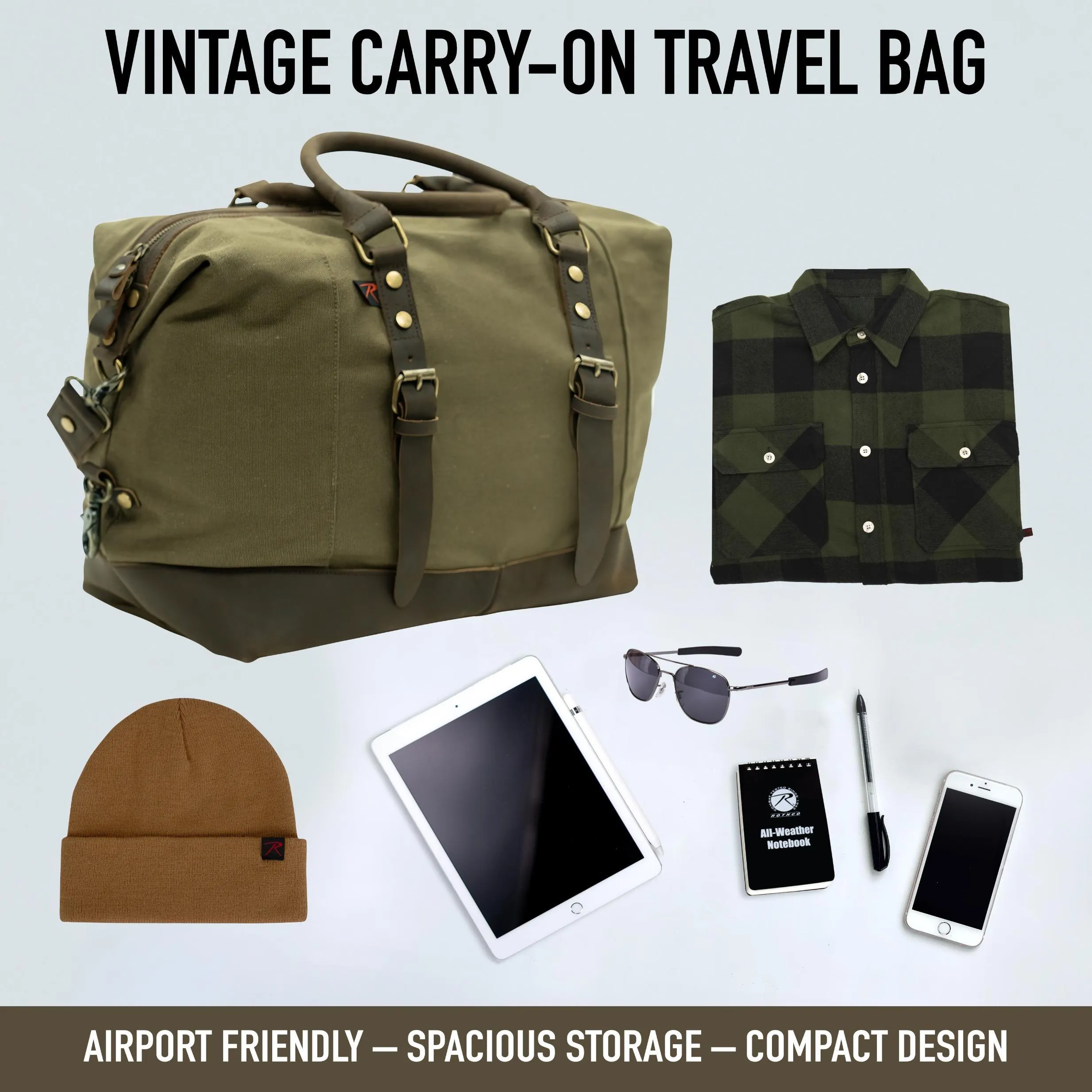 Vintage Carry-On Travel Bag - Olive Drab