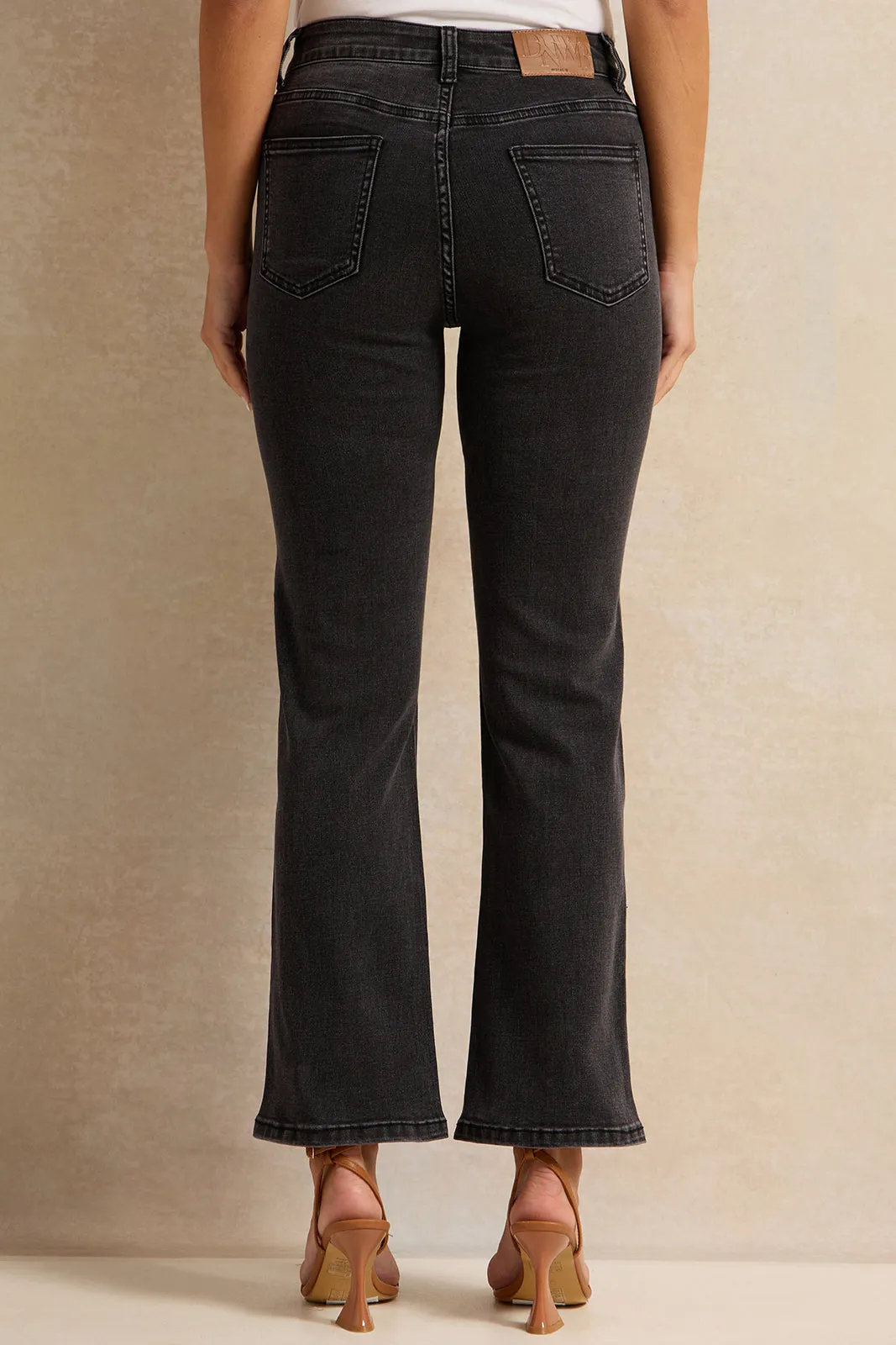 Women Grey Front Pocket Flared Jeans