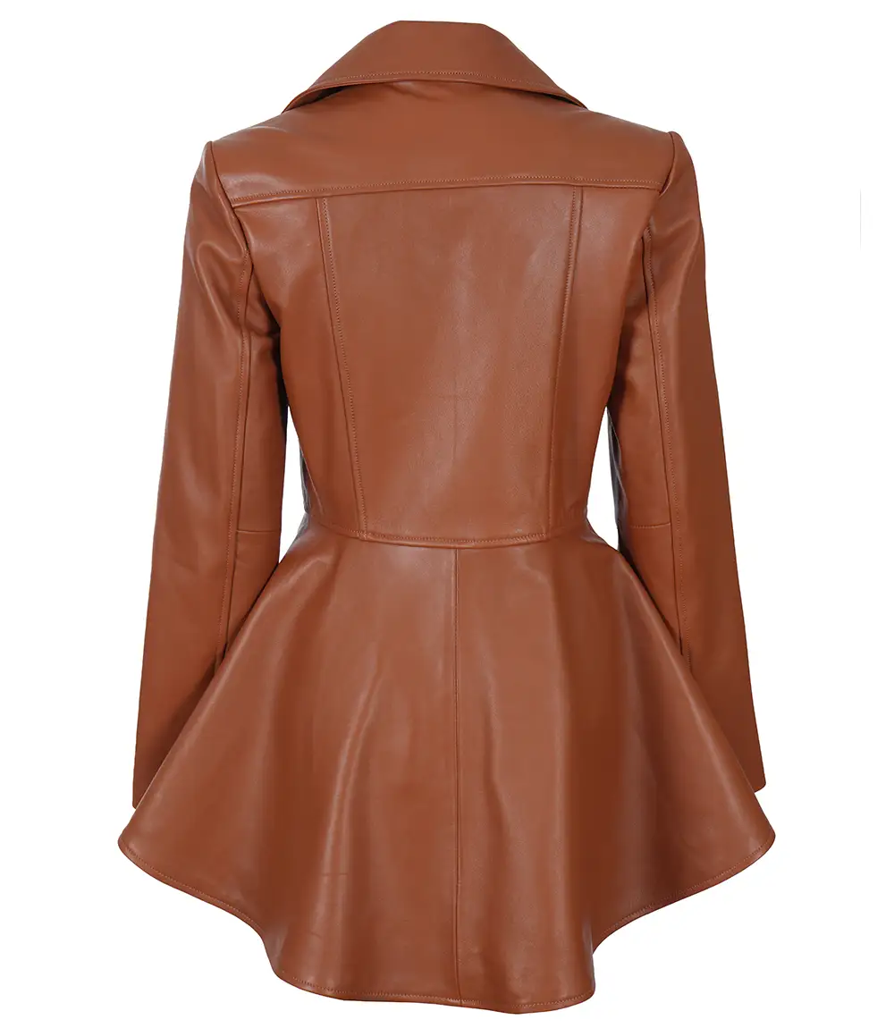 Women's Cognac Brown Peplum Leather Jacket