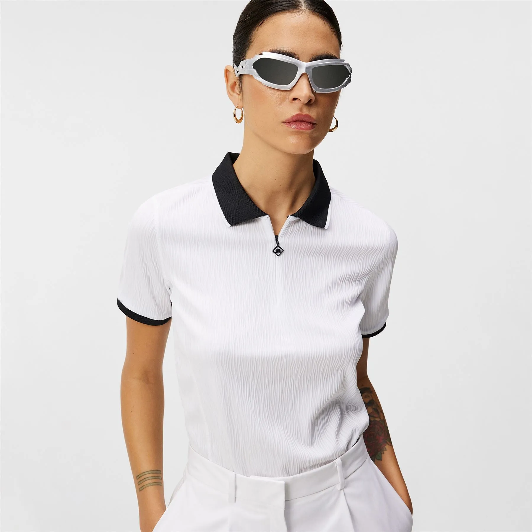 Womens Izara Wave Rib Jersey Polo White - SS24