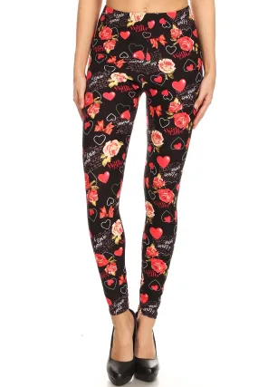 Women's Regular Valentine Theme Pattern Printed Leggings